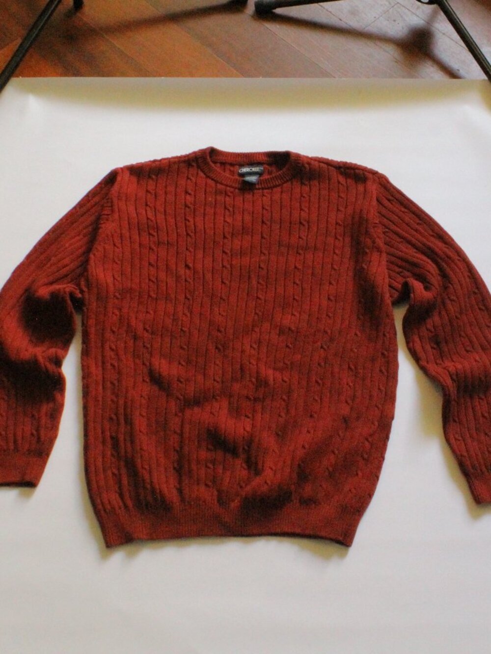 Vintage Red Cableknit Sweater Cherokee Large Fisherman Unisex Cotton Preppy